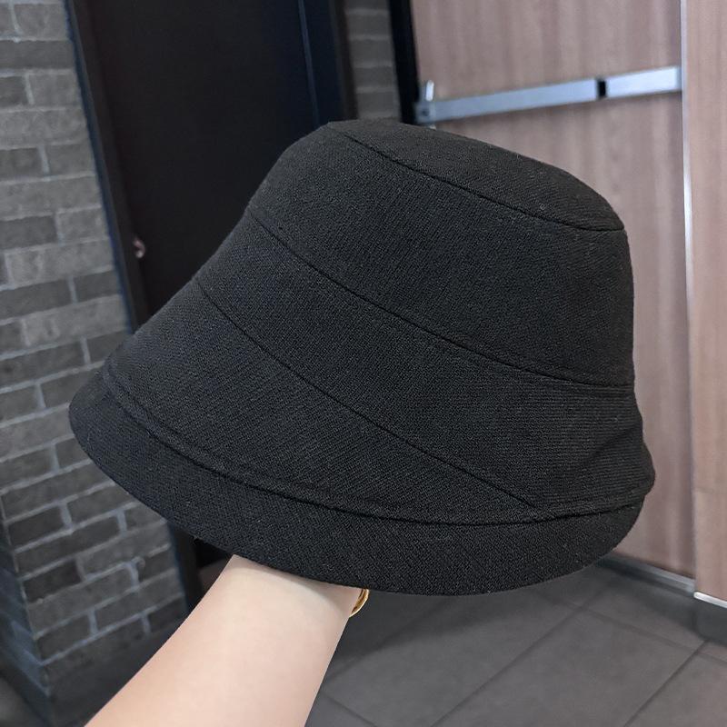New retro simple bucket hat women's autumn and winter face small cotton and linen basin hat big head circumference versatile bucket hat