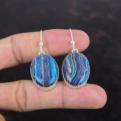 Rainbow Calsilica Earring Gemstone Earring 925 Sterling Silver Earring Handmade Boho Jewelry Gifts For Her Birthstone Earring Silver Jewelry