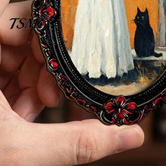 Strong Soft Magnet Fridge Accessories Halloween Wooden Refrigerator Magnets, Vintage Gothic Oval Frame Magnets with Witch Waterproof Party Supplies