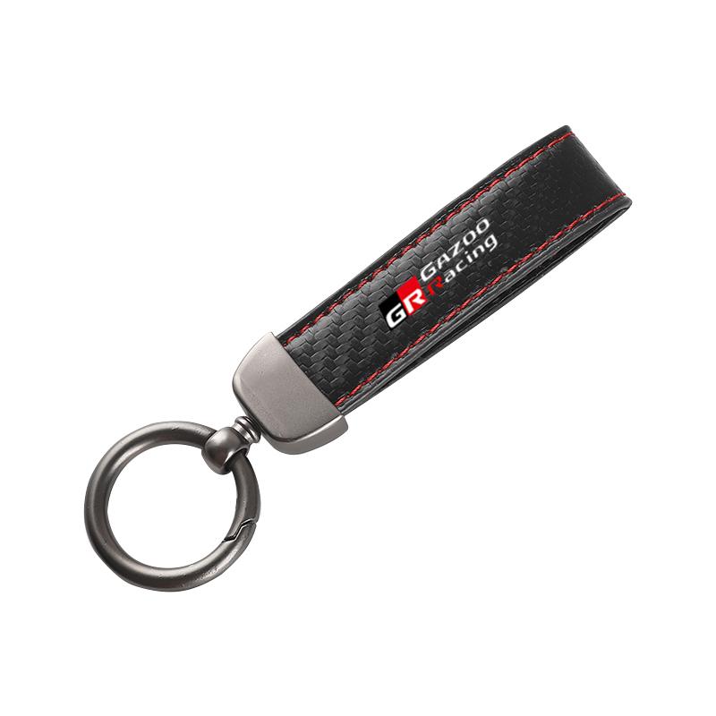 Leather Carbon Fiber Car Rings Keychain Zinc Alloy Keyrings For Toyota GR GAZOO RACING Toyota Yaris Hilux Corolla Prius