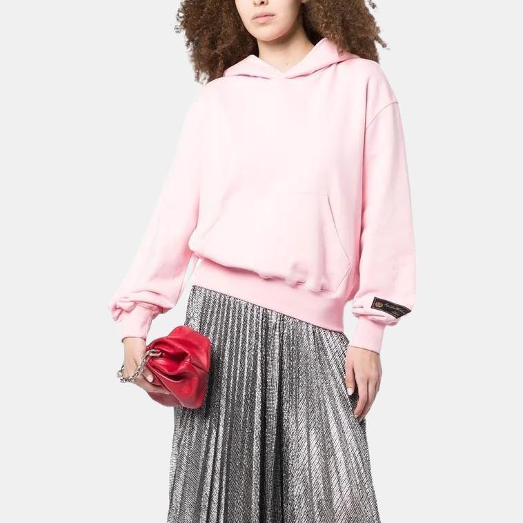 We11done Fw22 Solid Color Hooded Pullover Sweatshirt Women sweatshirt Pink WDTH322732WPK