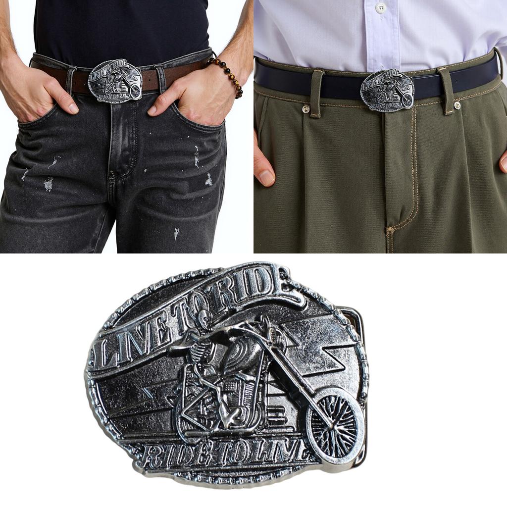 Engraved Skull Pattern Belt Buckle Motorcycle Theme Metal Buckle Belt Accessory For Casual Outfit And Riding Adventure