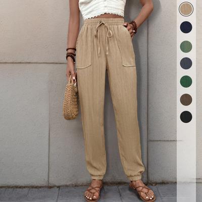 Summer Pants Women's Lace Up Texture Solid Color Small Leg Casual Pants