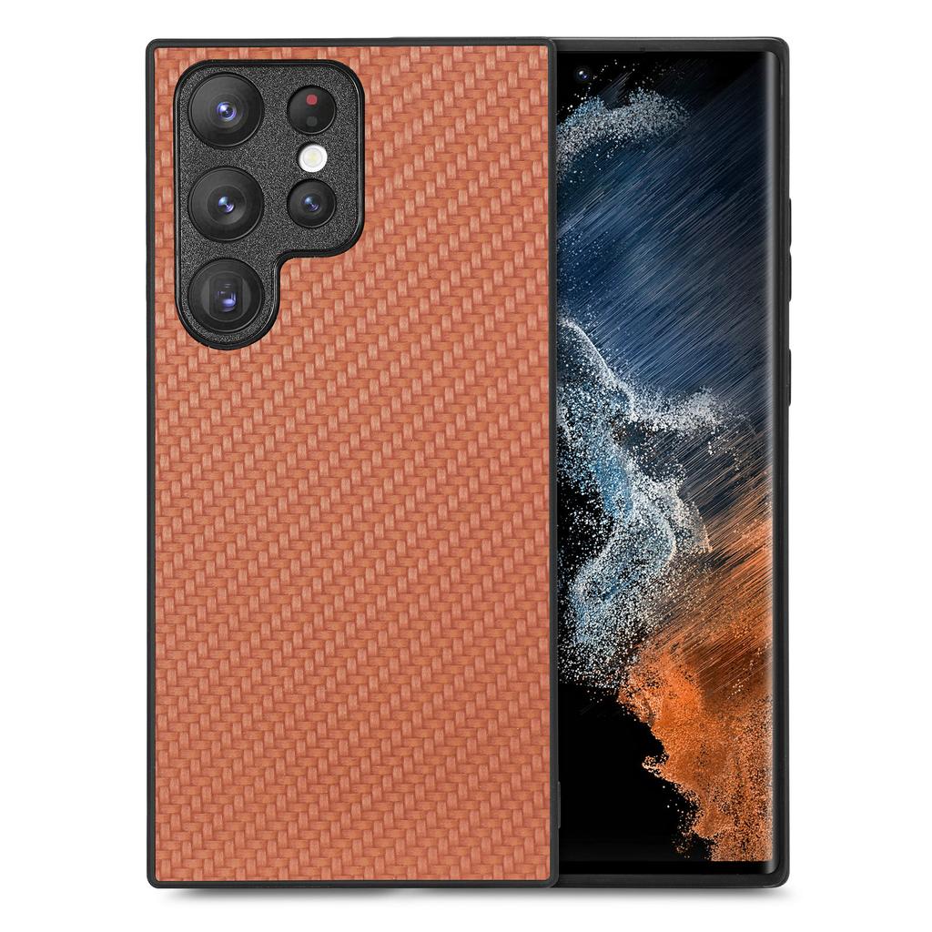 Für Samsung Galaxy S23 Ultra Hülle Kohlefaser Textur PU+PC+TPU Handyhülle