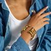 Uworld Simple Classic Gold Color Plated Stainless Steel Natural Stone Blue Turquoise Ribbed Bracelet Stackable Peacock Stone