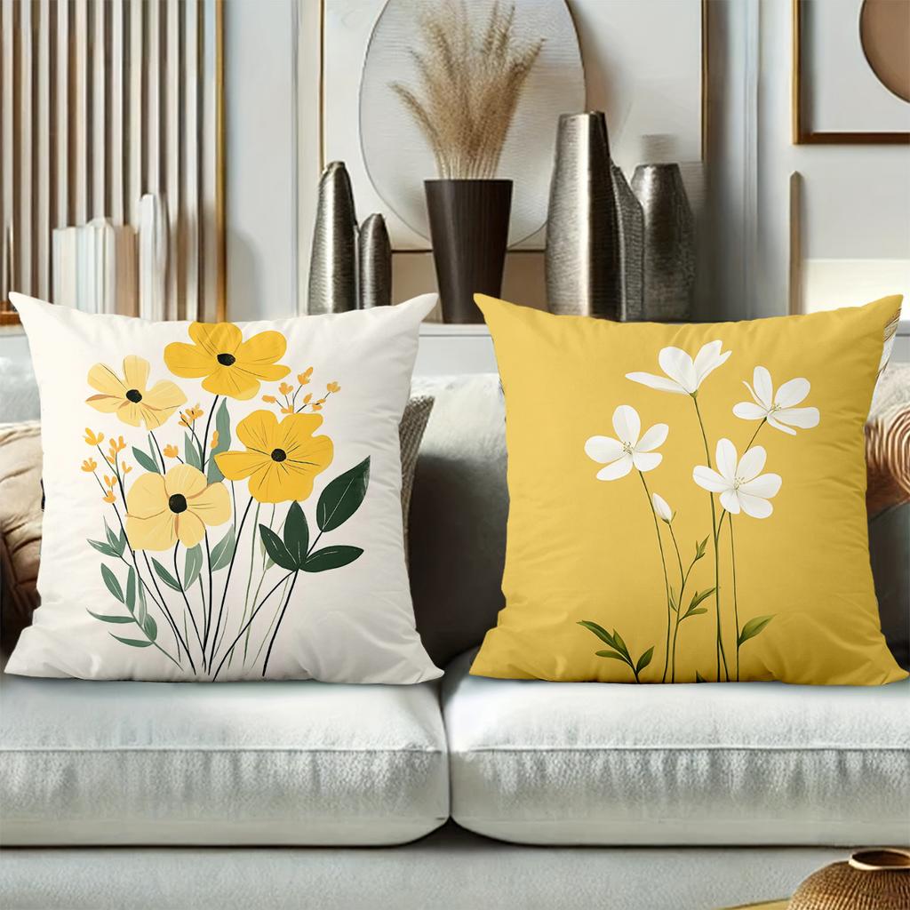 Yellow and White Flower Patterned Cushion Covers Polyester pillowcase, sofa decorative cushion cov Headboard Pillow