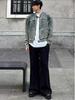 Men's High-End American-Style Denim Jacket: Trendy, Scruffy Cool Hairdresser Vibe with Padded Shoulders and Light Luxury Design.