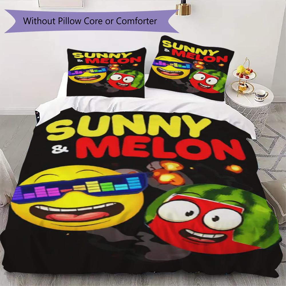 Sunny & Melon Pattern Bedding Uilt Set Uilt Cover Pillowcase Home Decoration Birthday Gift (1 * Duvet Cover + 2 * Pillowcase Without Core)185