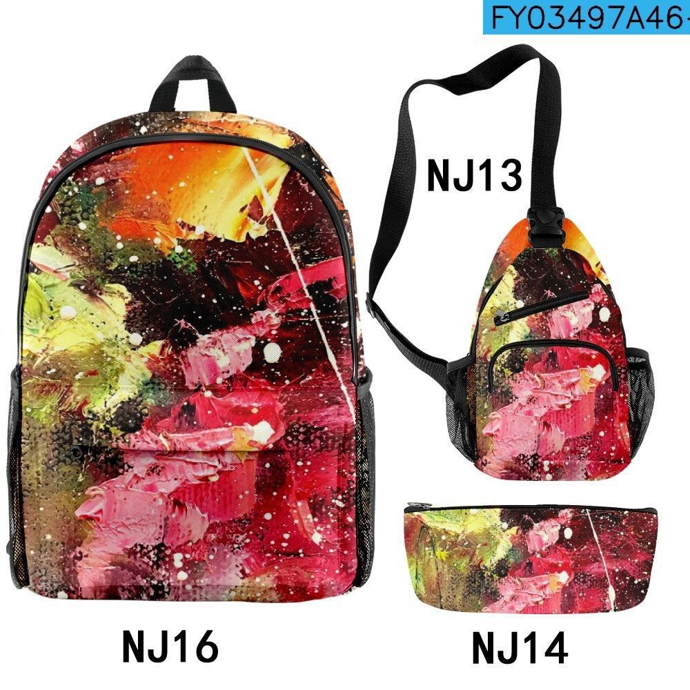 Traditional Creative Cool Genshin Impact ZhongLi 3D Design 3pcs/Set pupil Learner Bags Journey Laptop Knapsack Sling Tote Pencil Pouch