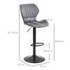 Set of 2 Height-Adjustable Bar Stools with Ergonomic Seat and Footrest, Tall Stools in Velvet Effect and Metal, 47x51.5x92-114 cm, Grey