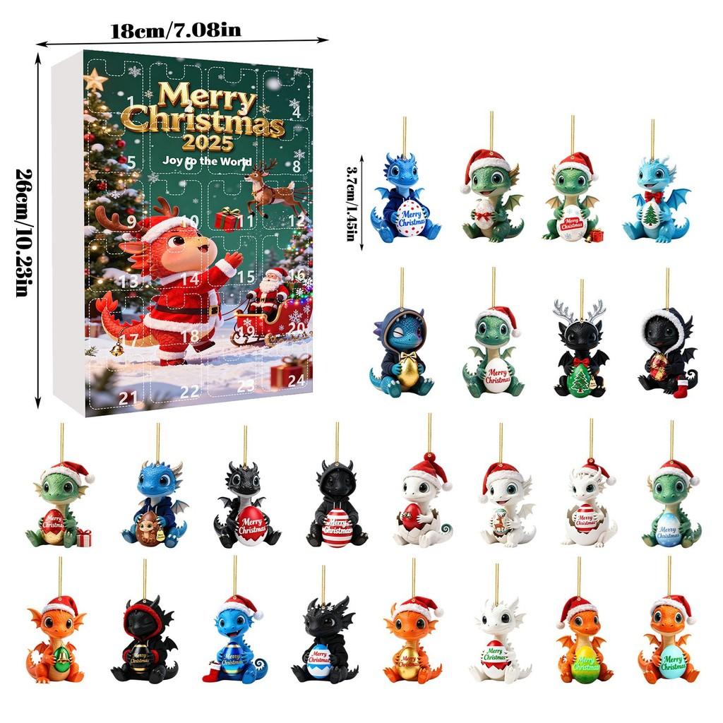 Christmas Countdown Advent Calendar With Cute Dragon Baby Ornaments For Holiday Decor
