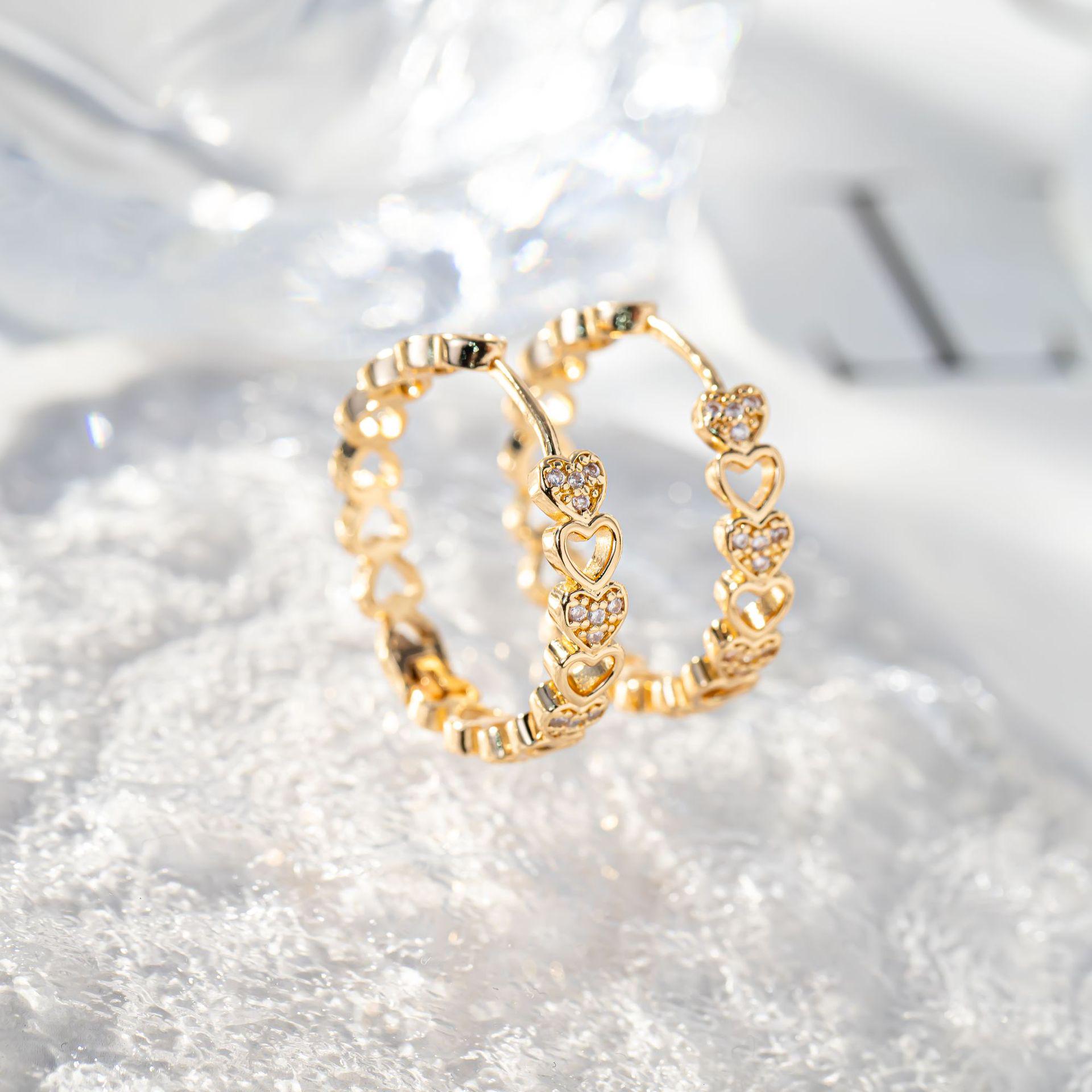 Geometric Hollow Heart Zircon Ear Cuffs Heart-to-Heart Women s Earrings