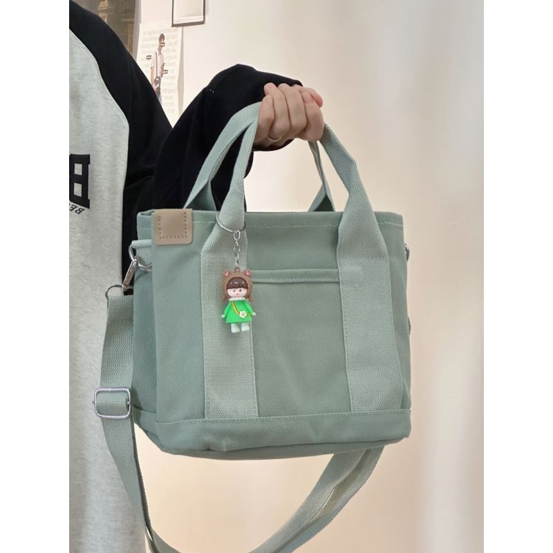 

Multi-Layer Soft Girl Minimalist Easiest for Match Pure Color Girl Canvas Bag Light green