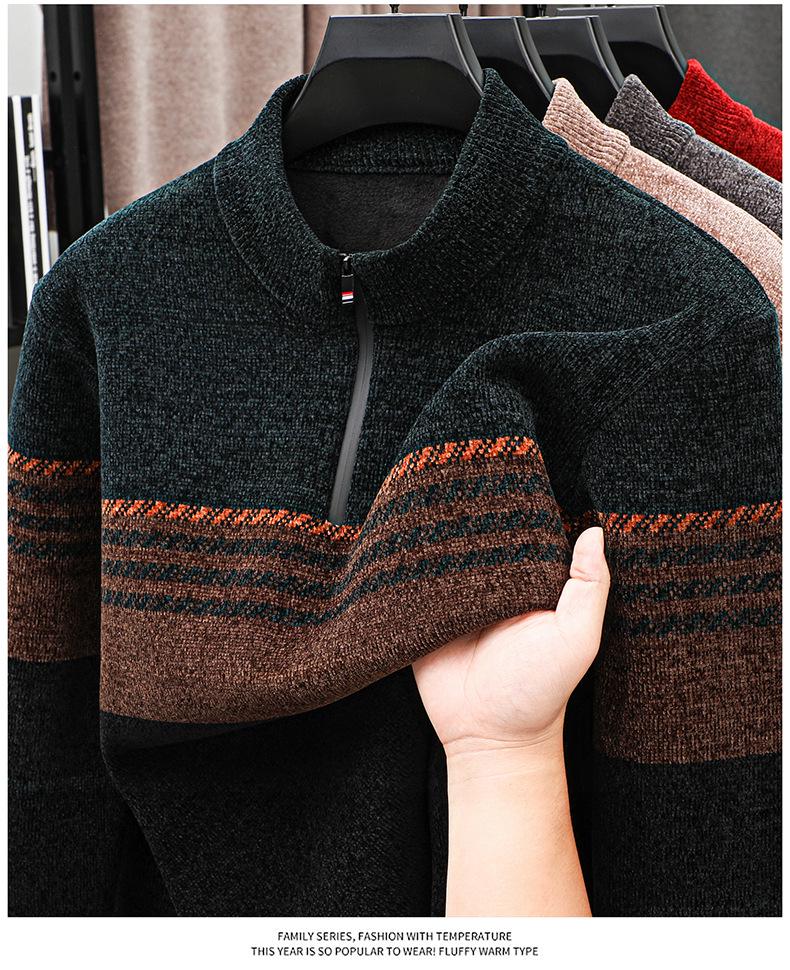 2025 Men's Half-Zip Velvet Knit Sweater: Versatile, Thick, and Stylish for Autumn/Winter