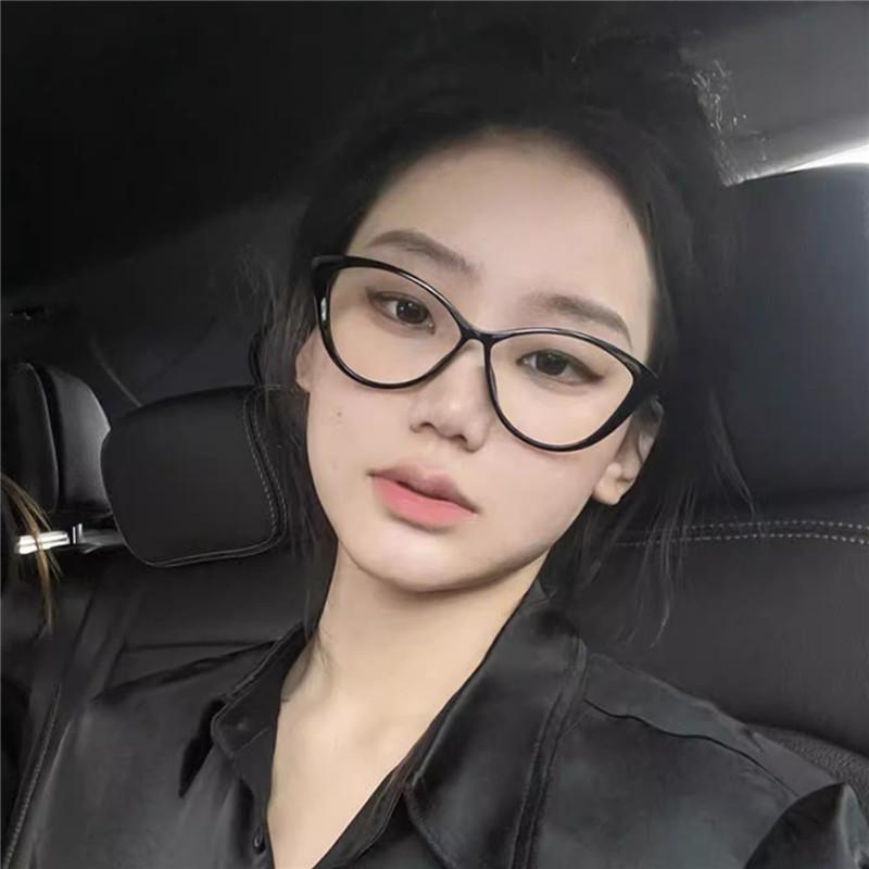 Cat Eye Glasses Frame Female Retro Artifact Tide Can Be Equipped With Myopia Anti-Blue Light Black Frame Glasses Flat Light