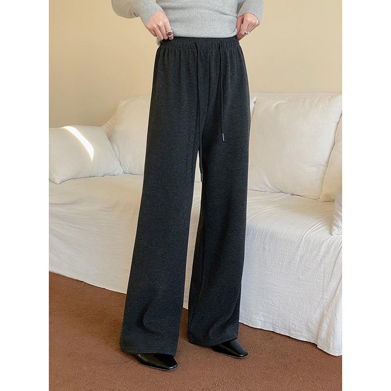 

** Fleece-Lined Women s Winter High-Waist Wide-Leg Drawstring Pants ** M (85-115 lbs) темно-сірий