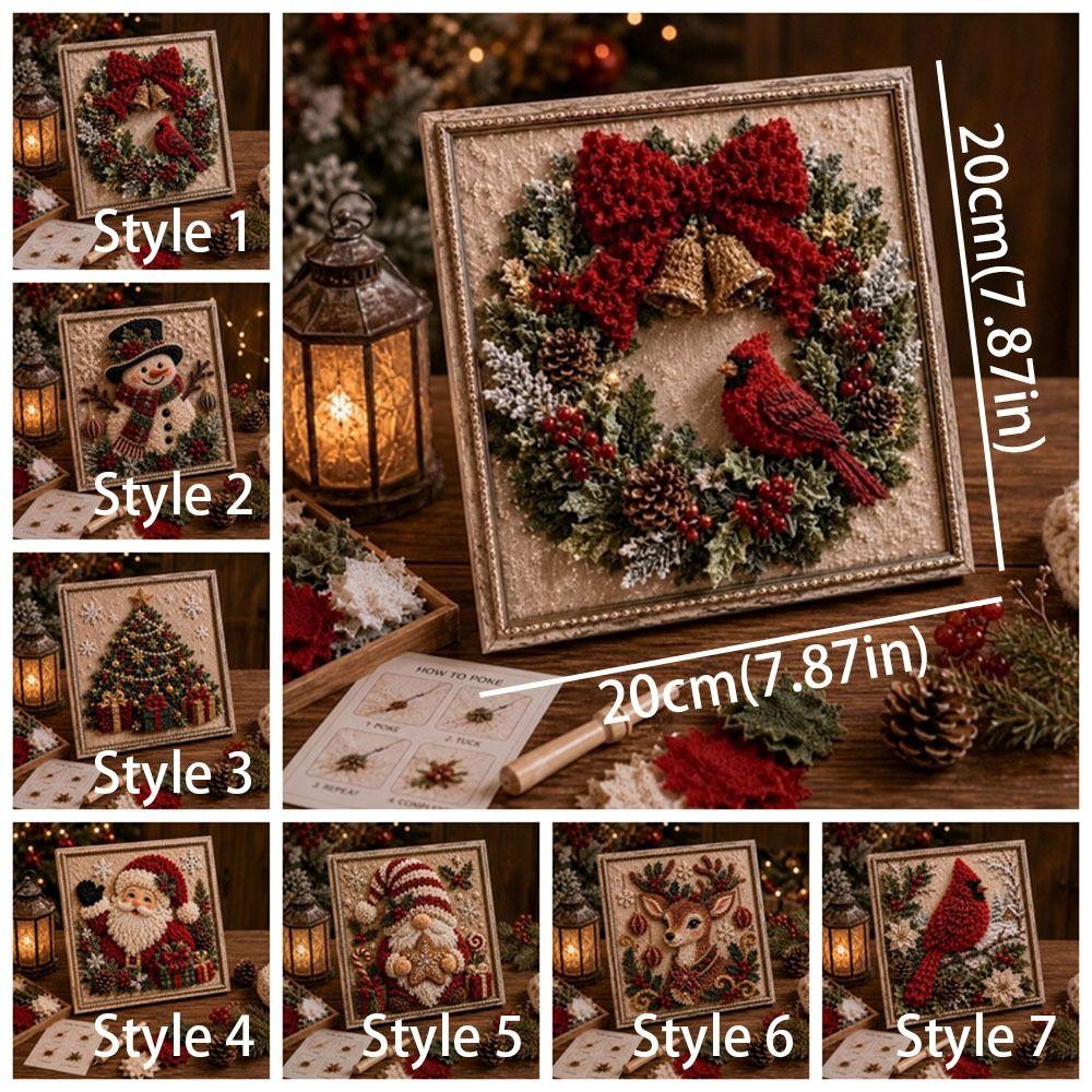 Handmade Christmas Fabric Poke Art Kit Educational Wall Hanging 3D Fabric Embroidery DIY Set Unique Vintage