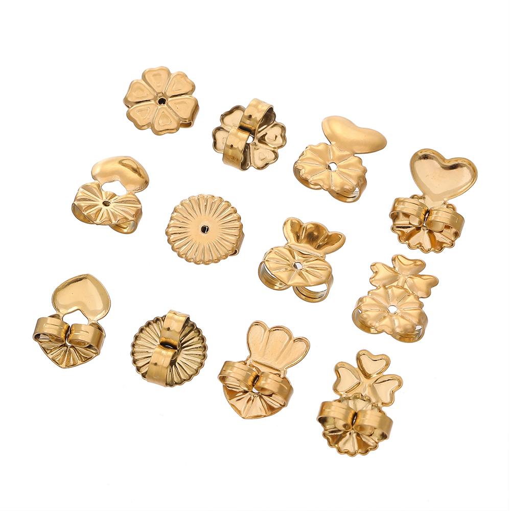 20pcs/lot Gold Color Flower Heart Stainless Steel Earring Studs Ears Hook Backs Stopper For Jewelry Making Earring Stoppers