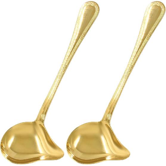 2 Pcs Stainless Steel Sauce Ladle with Pouring Spout, Long Handle Soup Ladle Gravy Ladle Sauce Drizzle Spoon Soup Spoon(Gold)