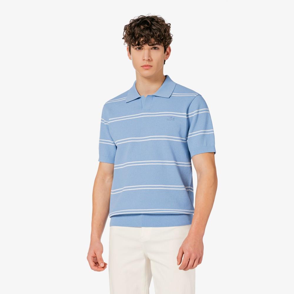 [Lacoste] Men's Open Collar Pinstripe Short-Sleeve Sweater Polo Shirt PH396E-56GAEY