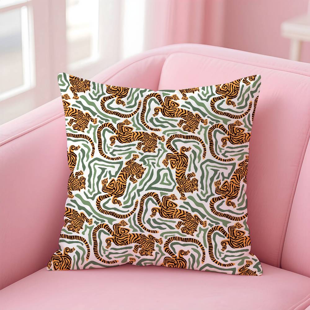 ART Tropical Tiger Pattern Pillow Case Comfort Sofa Bed Silky elegant Invisible zipper Custom Decorative cushion cover