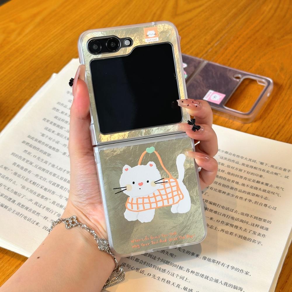 Süße Cartoon-Katze Handgelenkketten Hülle für Samsung Galaxy Z Flip 6 5 4 3 Zflip Flip6 Hund Aurora Buntes Armband Ins Koreanische Hülle