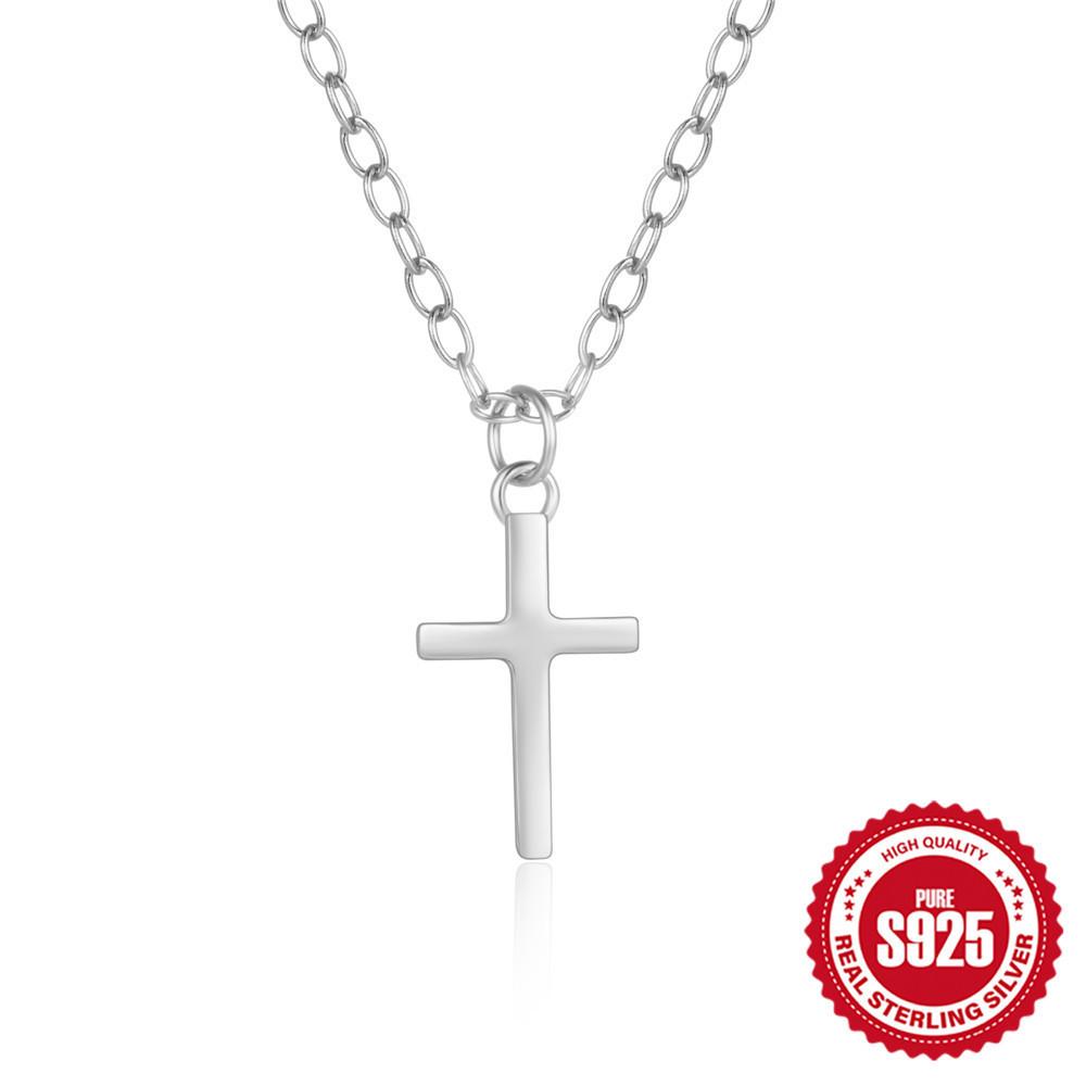 Simple S925 Sterling Silver Ins Landscape Classic Cross Ladies Collarbone Necklace