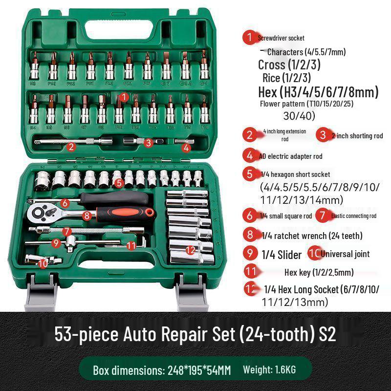 Set Cheie Tubulară și Cheie Clichet pentru Reparații Auto - Cutie de Scule Rapidă pentru Reparații Auto și Casnice