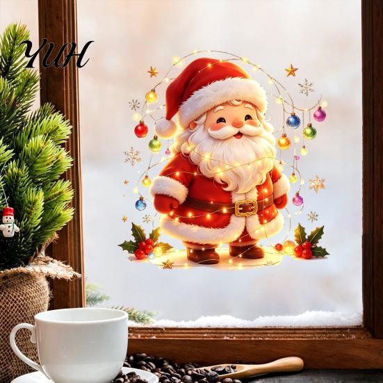 Santa Claus Wall Decals Snowman Christmas Static Window Clings, Reusable Stickers, Removable Stickers Colorful Holiday Home Shop Decorations