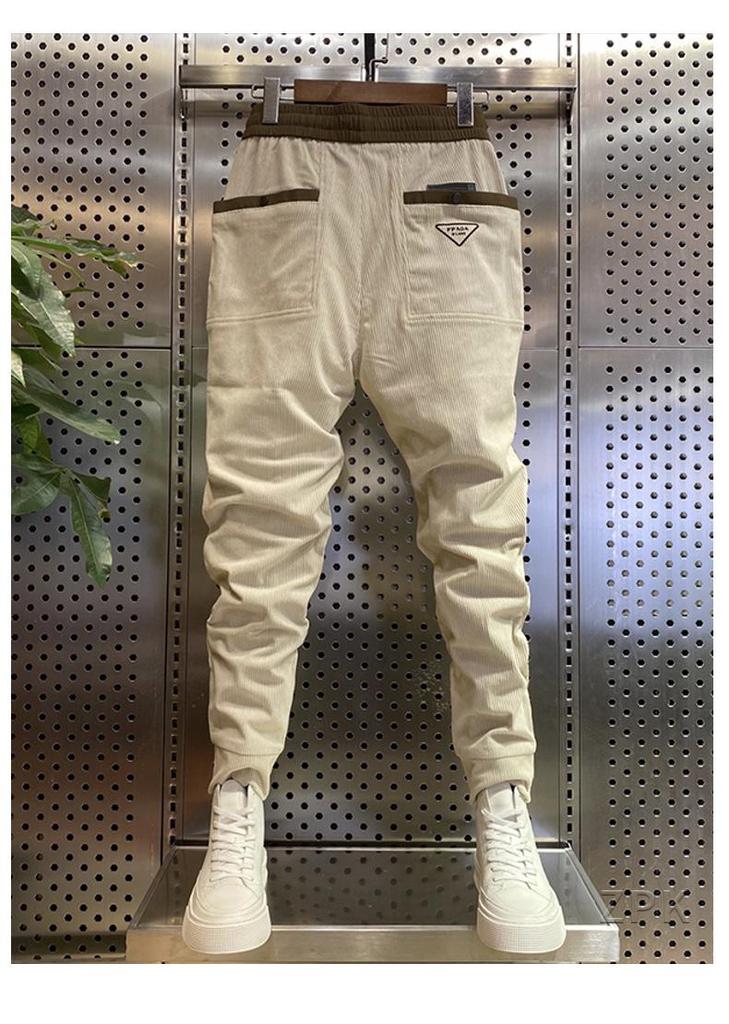 Men's Slim Fit Corduroy Harem Pants - Trendy Autumn/Winter Cropped Style