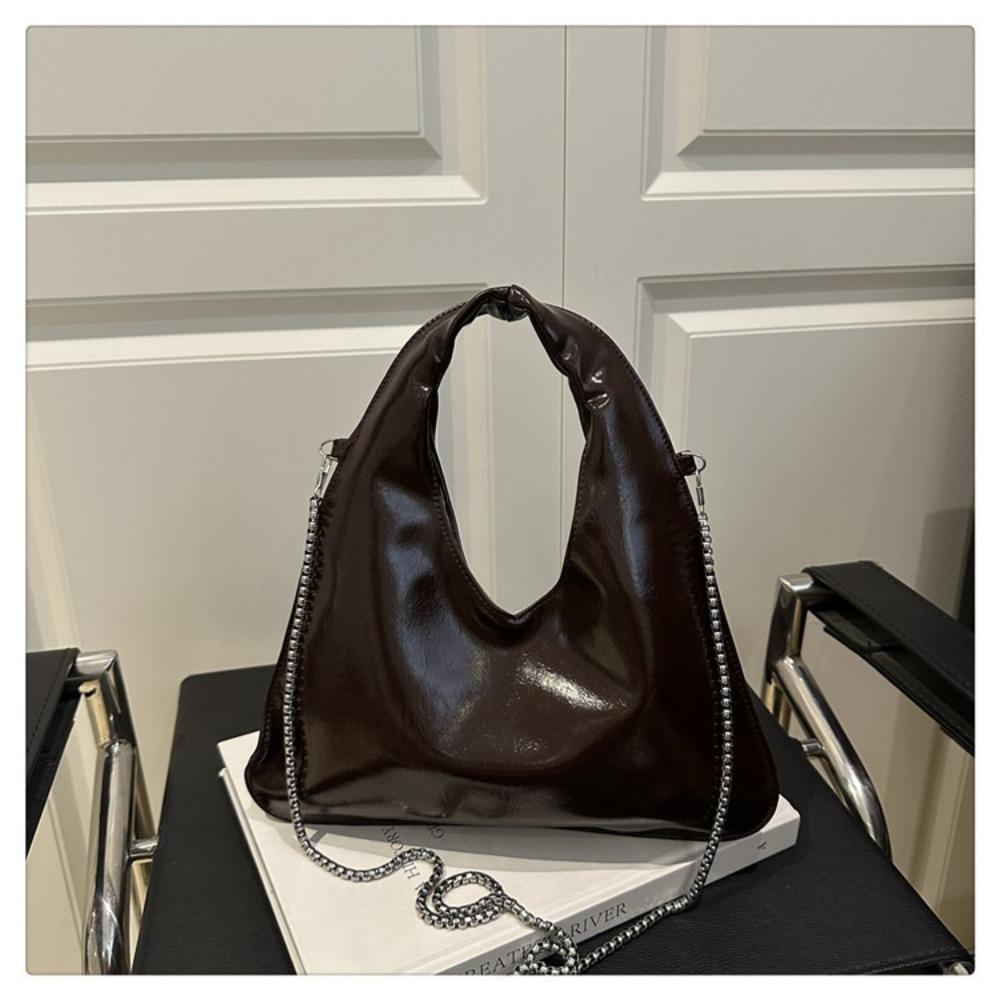 Vintage Solid Color PU Leather Shoulder Bag Versatile Chain Cross Body Bag Commuting Casual Women's Handbag Daily