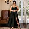 Women Plus Size Solid Color A Line Maxi Dress V Neck Wrap Floral Mesh Slit Wedding Guest