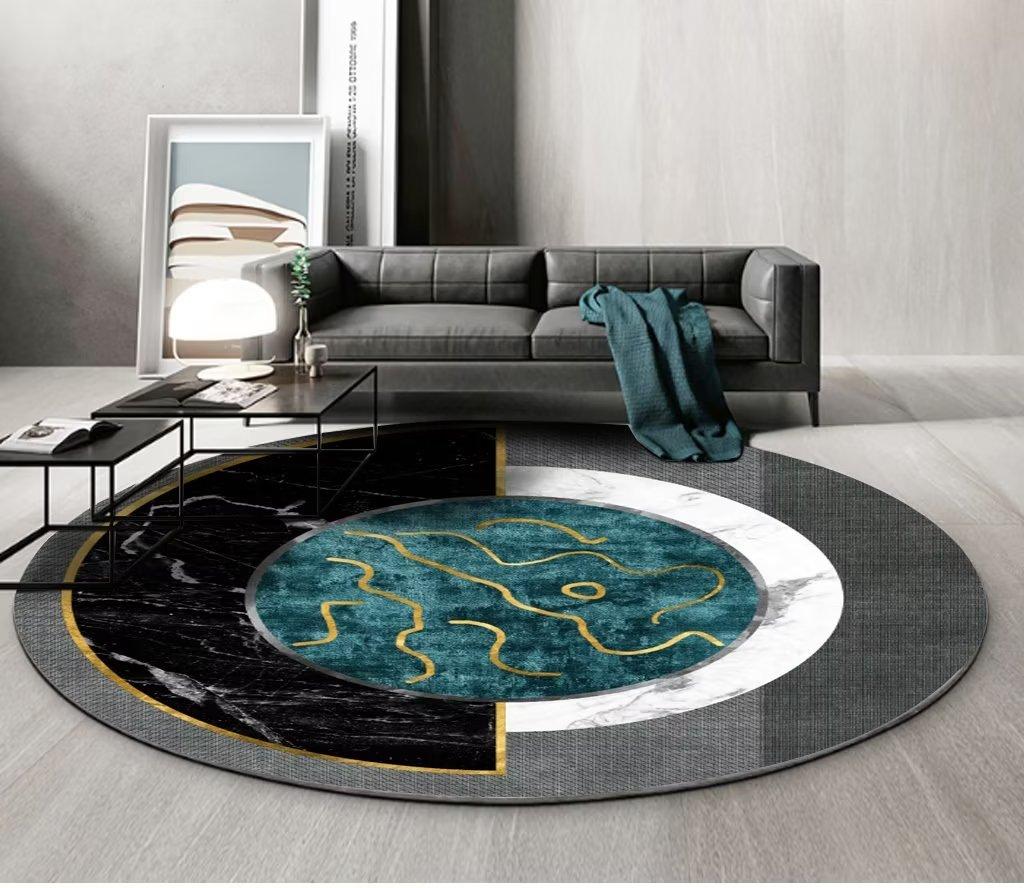 Nordic Round Printed Carpet Abstract Art Large Rugs for Living Room 200cm Coffee Table Rug Room Decor Bedroom Non-slip Chair Mat