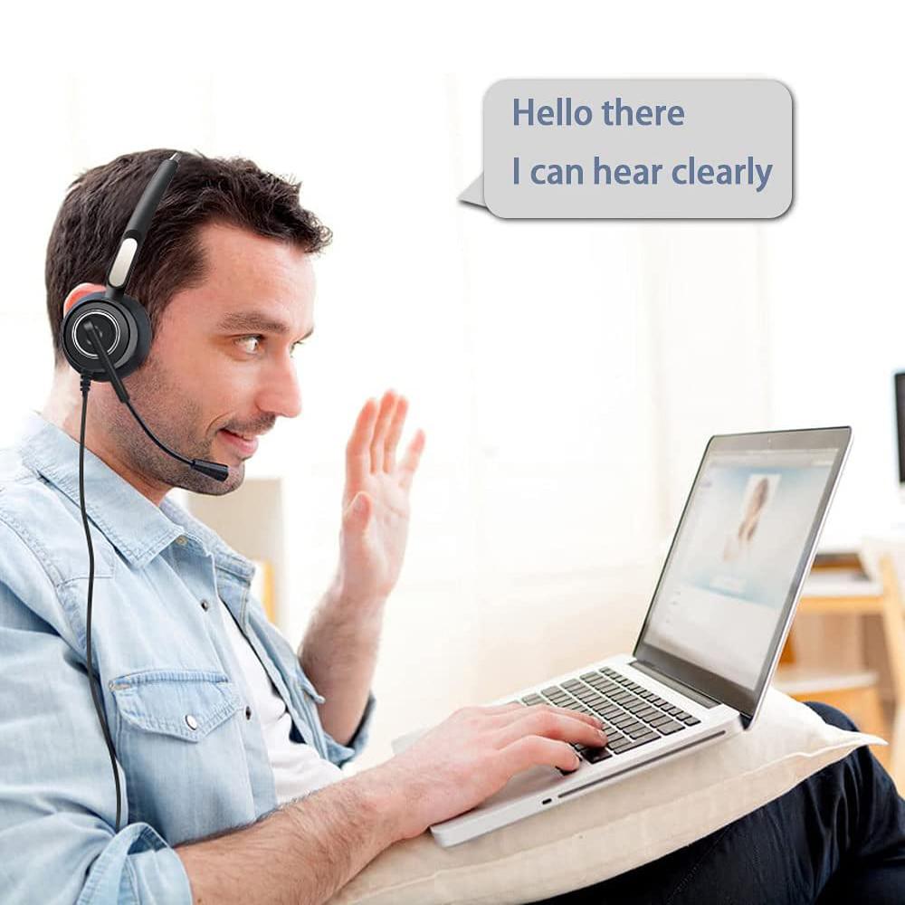 CALLANY Zestaw słuchawkowy USB do komputera do biura/pracy Centrum telefoniczne Zestaw słuchawkowy USB z mikrofonem na wysięgniku