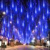Outdoor LED Solar Meteor Shower Lights: Colorful, Waterproof Tree Decoration String for Courtyard and Holiday Hanging.