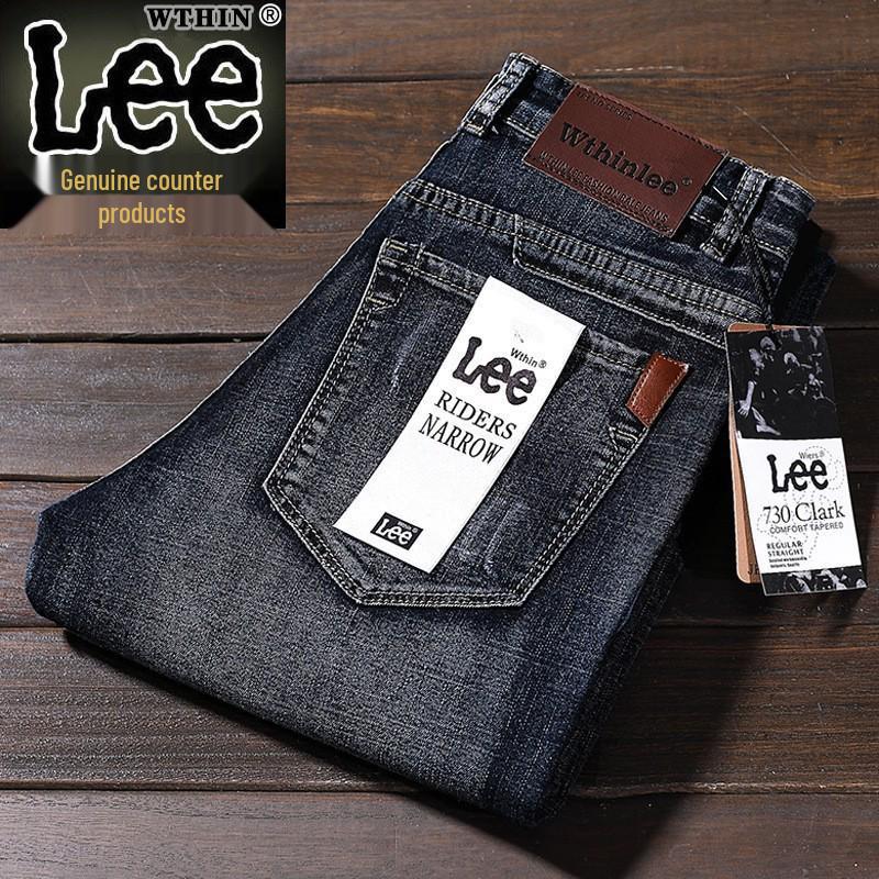 LEE Męskie Jeansy Jesienne Elastyczne Slim Fit Koreański Styl Casual Luźne
