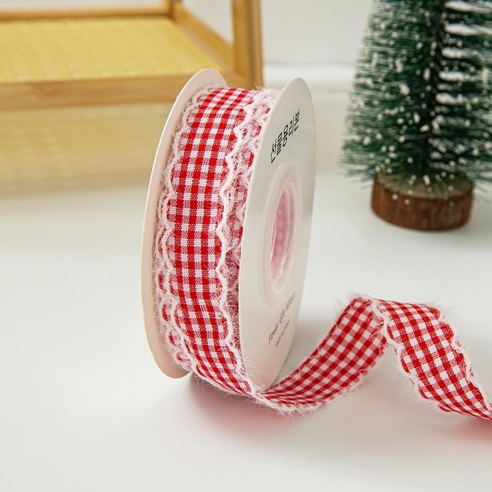 1cm Width Gingham Plaid Ribbon Frayed Edge Fabric Binding Tape Frayed Edge Ribbon DIY Bow Craft