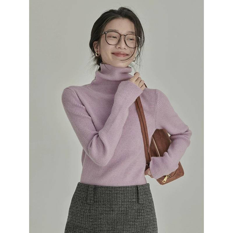 Женский синий вязаный свитер с воротником-гольф, фактура в рубчик, теплый, удобный, повседневный, модный, приталенный, с длинным рукавом, топ-свитер S