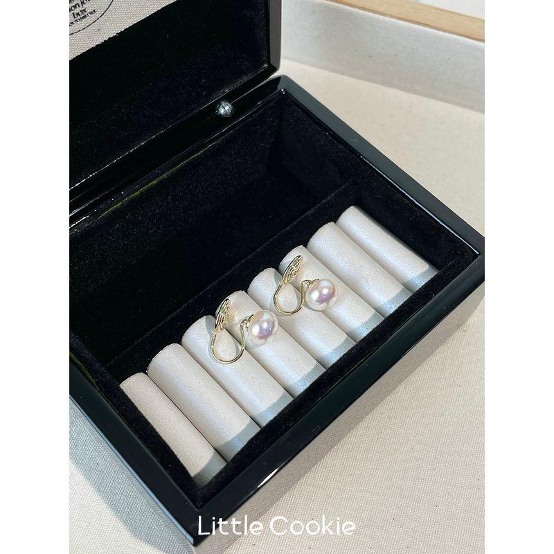 

Niche Style Retro Colorful Steamed Bread Flat round Women s Pearl Earrings 8mm mosquito coil ear clip version