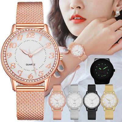 Luxurious Trendy Unisex Crystal Watches Casual Quartz Watch Luminous Ladies Clock Wristwatch Female Rhinestone Fashion Mesh Belt Women Watch