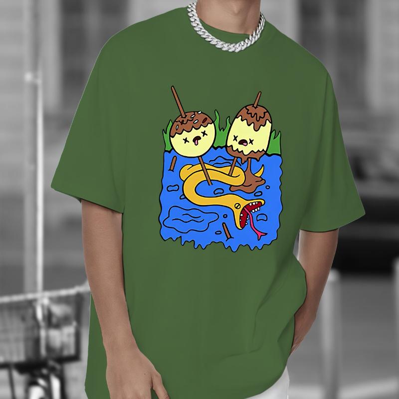 Men's Black T-Shirt, Adventure Time Bubblegum Princess Rock Jack and Finn Print - Casual Street Style Men's Summer T-Shirt