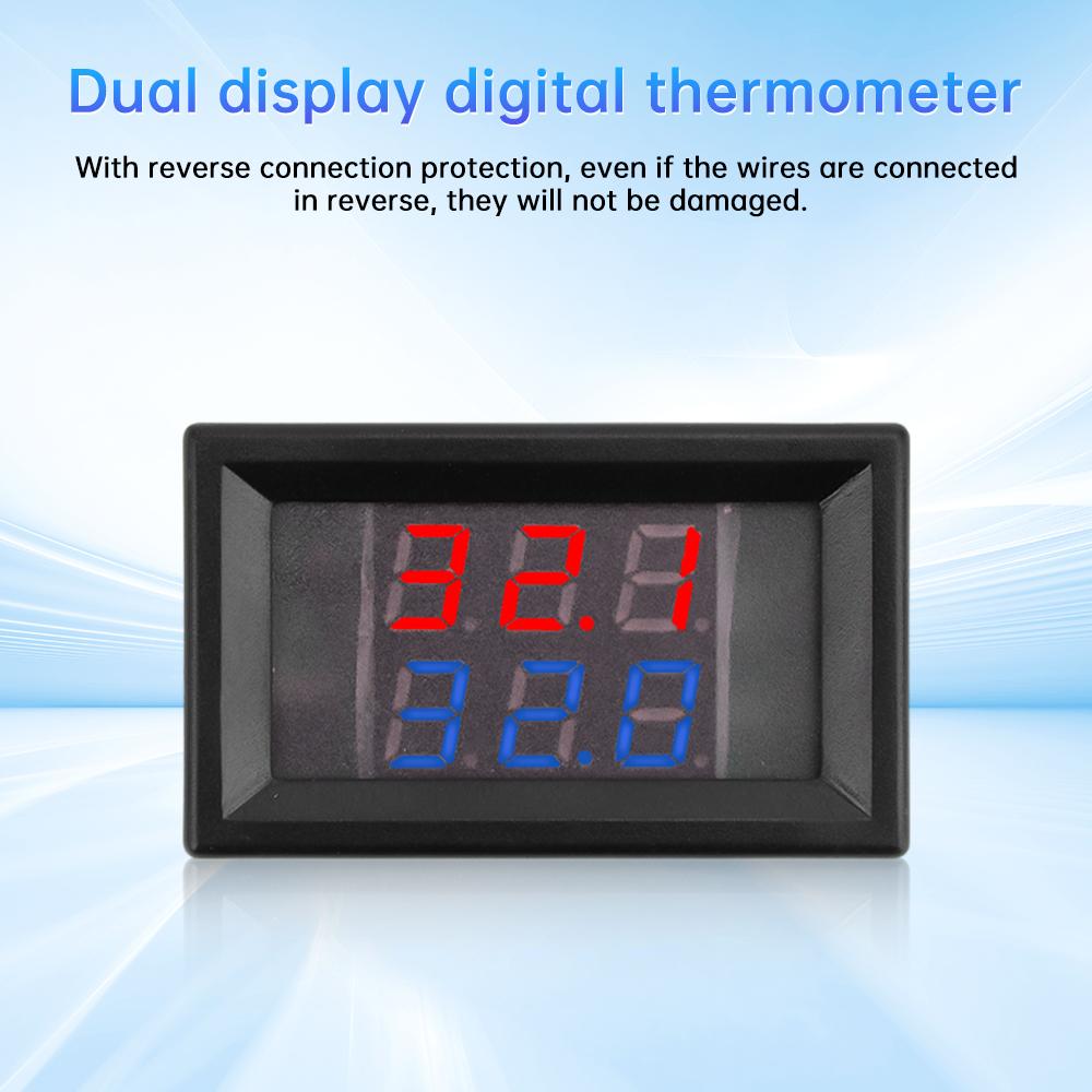 3 digit dual-display digital thermometer NTC metal waterproof dual probe DC4-28V red and blue line length 1M cylindrical probe