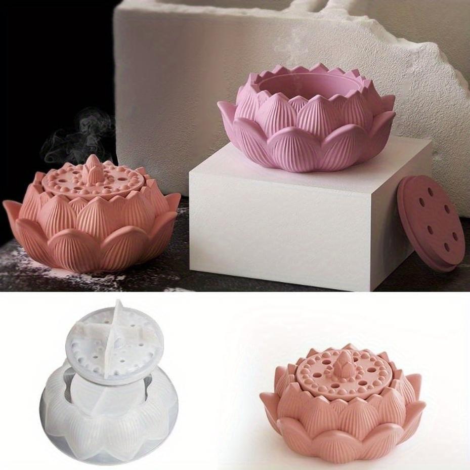 Lotus Incense Burner Silicone Mold DIY Aromatherapy Gypsum Lotus Storage Box Candle Cup Drip Glue Incense Burner Grinding Tool