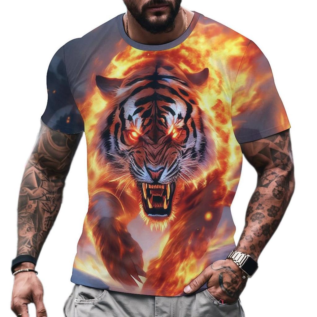 Summer 2025 3d Tiger Print T-shirts For Men Short Sleeve Tees Summer Quick Dry Pullover Top Loose Oversized Man Fashion Men Tees