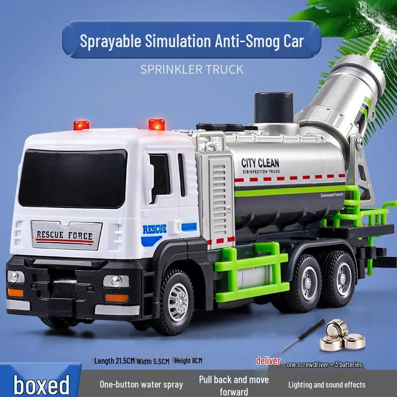 Kids  Epidemic Prevention & Dust Suppression Sprinkler Truck Toy - Alloy Sanitation & Engineering Vehicle Model