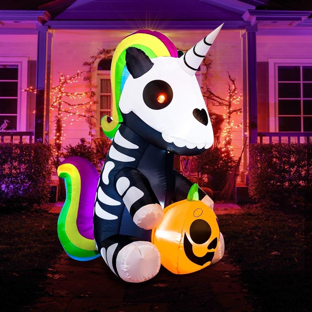 Joyfy 5 FT Pumpkin Skeleton Wiener Dog Halloween Inflatables Light Up Halloween Inflatables Outdoor Halloween Yard Decorations