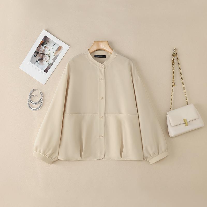 ZANZEA Bluză lejeră cu mânecă lungă, cu guler în picioare, pentru femei