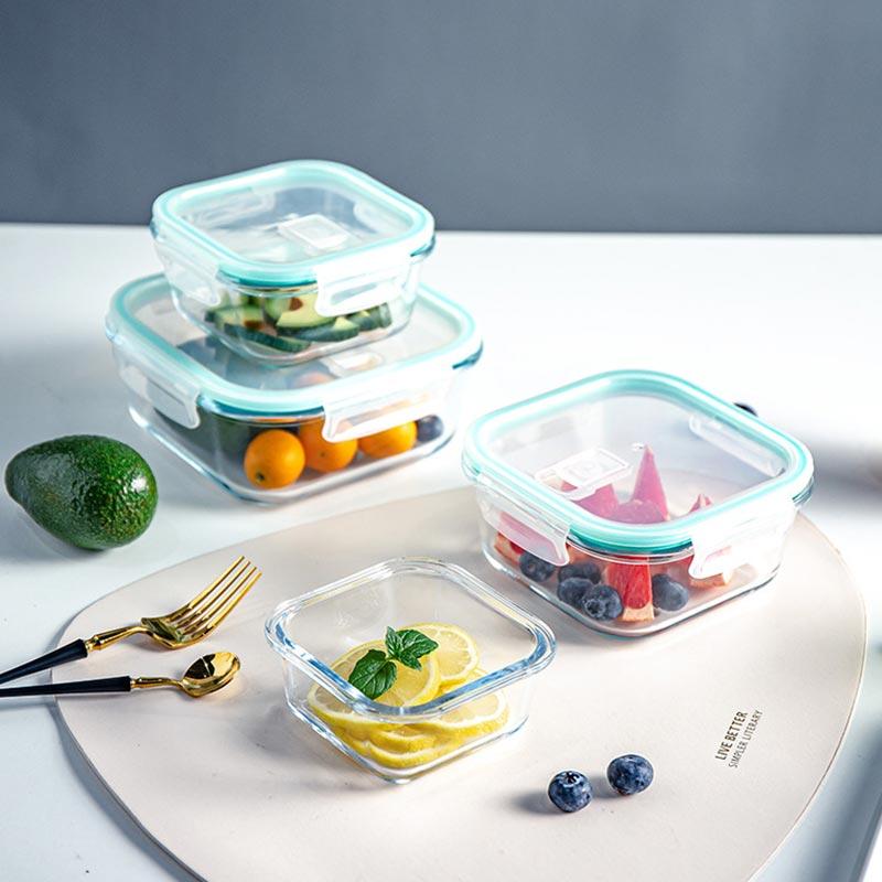 High Borosilicate Lunch Bento Box Set Heat-resistant Glass Lunch Box Sealed Box With Lid For Fresh-keeping Bowl Square Bento Box