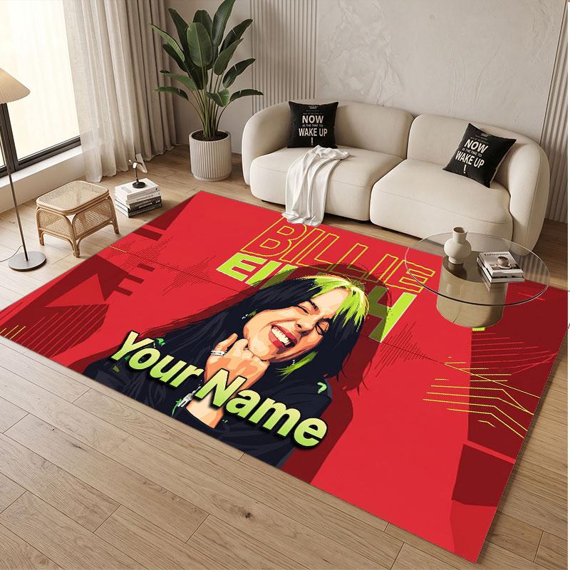 Custom Rug Billie Eilish Pattern Print Name Text Soft Non‑Slip Floor Carpet for Home Indoor Decoration