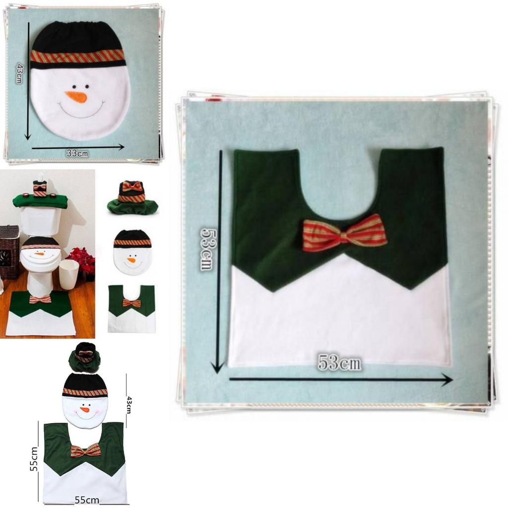 Festive 3 Pieces Set Christmas Bathroom Decoration With Santa Toilet Seat Cover